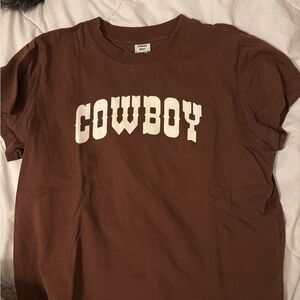 Aritzia- Sunday Best Brown Tee with White "COWBOY"